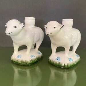 Hand Painted Pair of Candlestick Holders from Portugal
